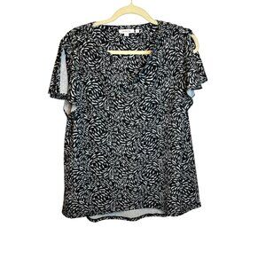 Chico's‎ Blouse Women's Large Flutter Sleeves Swirl Black White Chicos 2